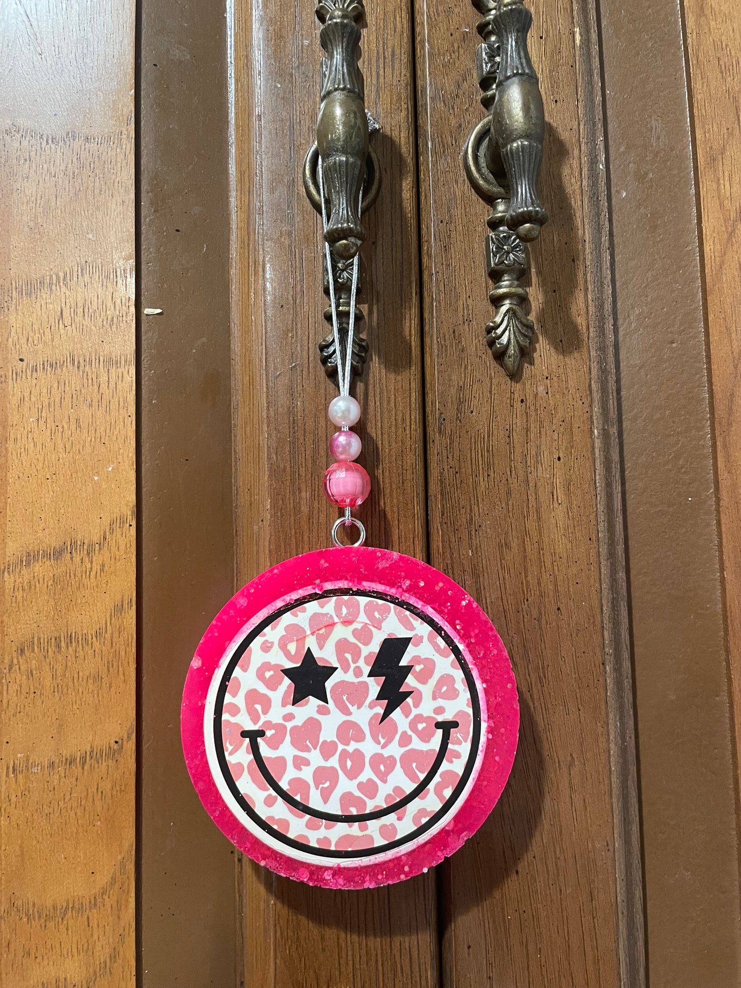 Pink cheetah smiley air freshie