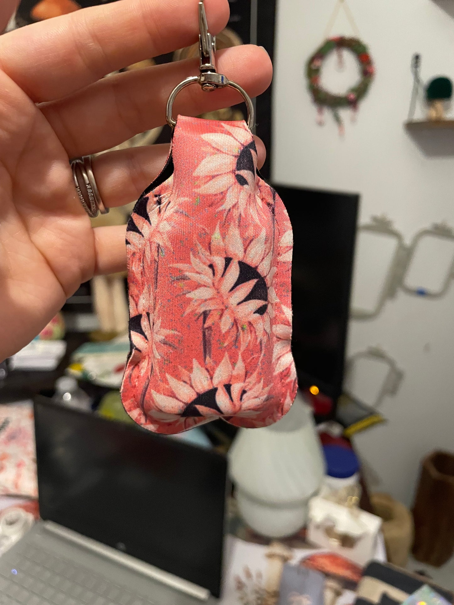 Pink sunflower hand sanitizer holder