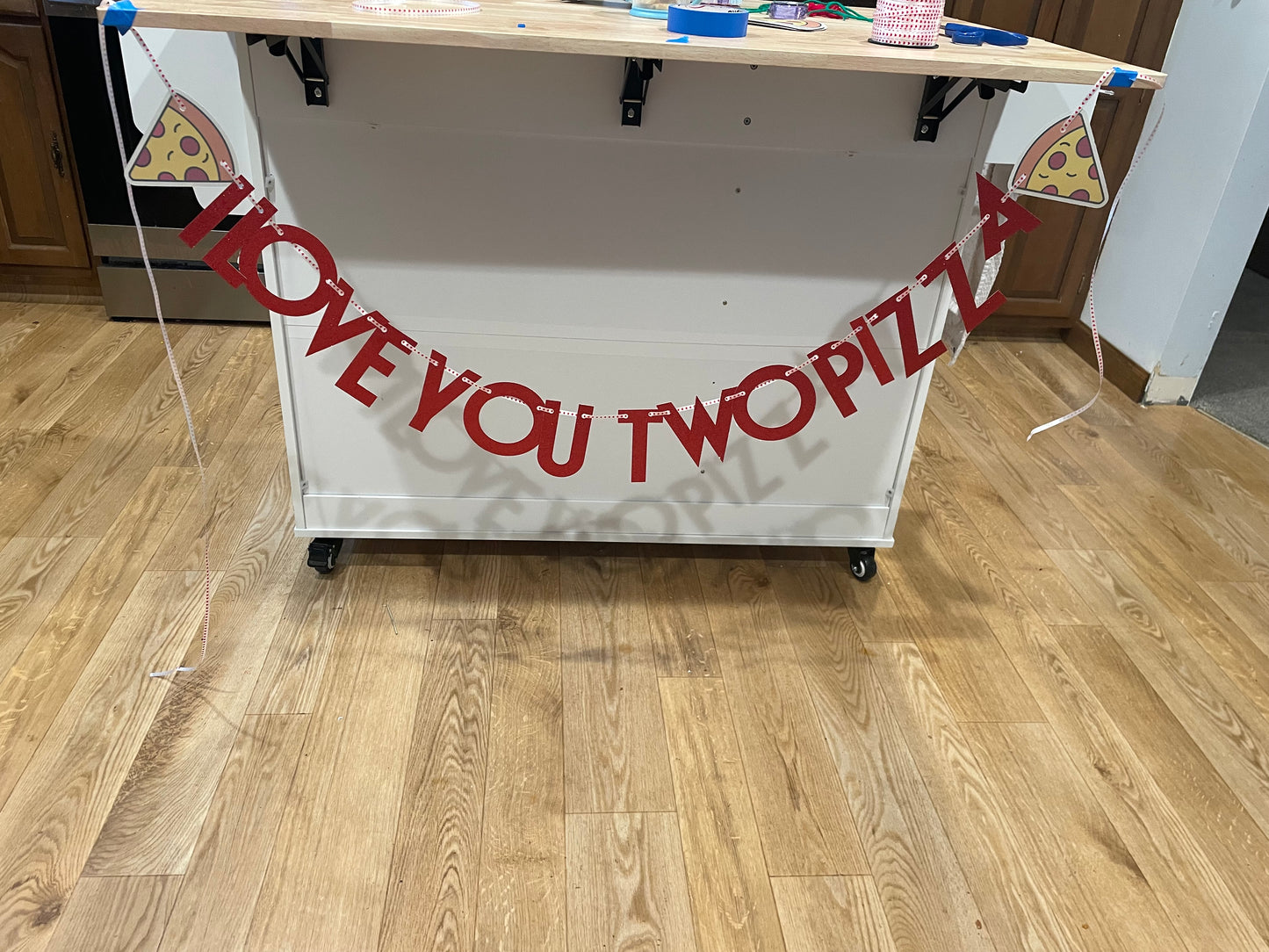 I love you two pizza wall banner